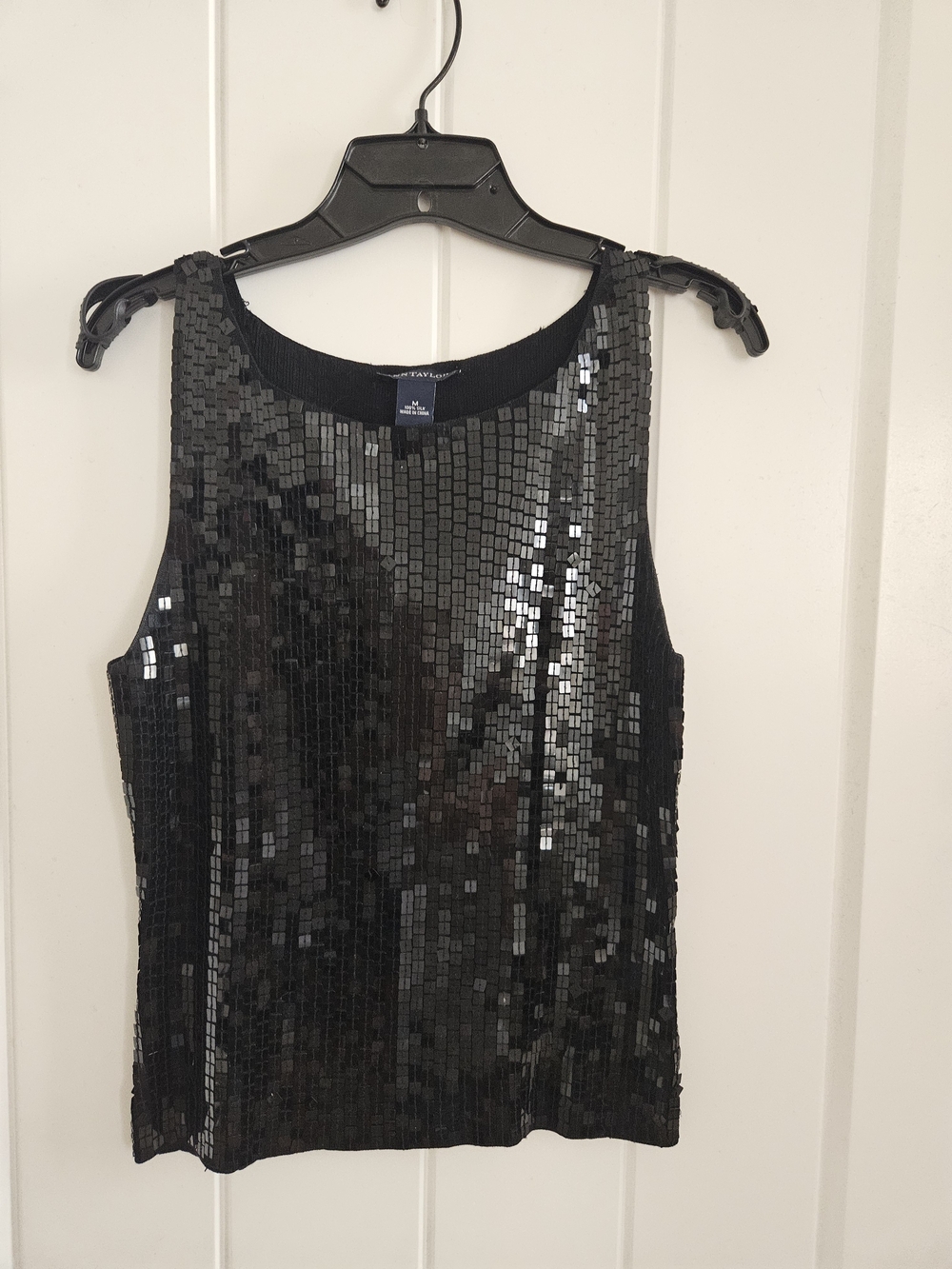 Ann Taylor Black Sequin Shell Top